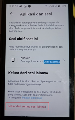 Cara Logout Akun Twitter (Di HP, Laptop atau Perangkat lainnya) 12 Tap tombol "Keluar dari Semua Sesi Lainnya".