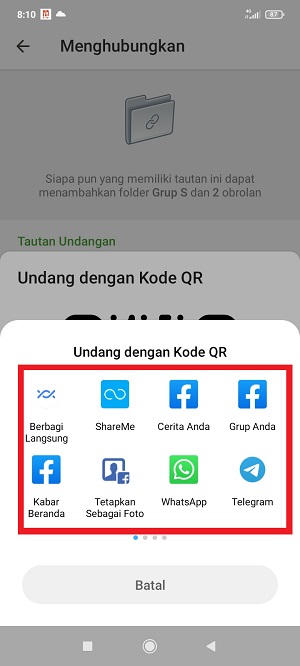 Cara Membagikan Folder Obrolan di Telegram Ke Teman (Via link dan kode QR) 11 kamu tinggal pilih lewat aplikasi mana kode tersebut akan kamu bagikan.