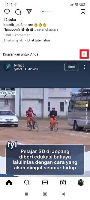 Cara Menghilangkan Postingan Yang Disarankan di Instagram 4 tap tanda “X” di sebelah kanan postingan