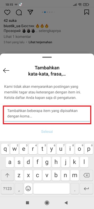 Cara Menghilangkan Postingan Yang Disarankan di Instagram 6 Masukan kata-kata yang tidak ingin kamu lihat di deksripsi postingan
