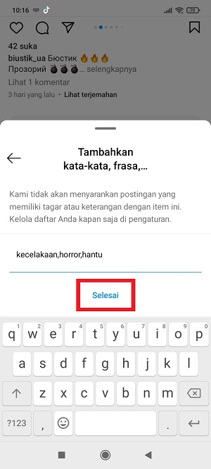Cara Menghilangkan Postingan Yang Disarankan di Instagram 7 tap "Selesai".