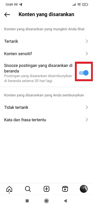 Cara Menghilangkan Postingan Yang Disarankan di Instagram 27 tap tombol toggle di sebelah kanan “Snooze postingan yang disarankan di beranda”.