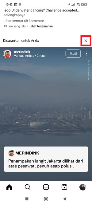 Cara Menghilangkan Postingan Yang Disarankan di Instagram 9 Tap tanda “X” di sebelah kanan salah satu postingan rekomendasi dari Instagram.
