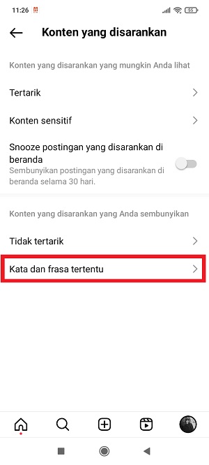 Cara Menghilangkan Postingan Yang Disarankan di Instagram 22 Tap “Kata dan frasa tertentu”.