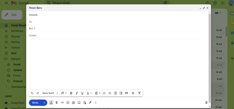 Inilah Perbedaan CC dan BCC di Email (Supaya Tidak Salah Pakai) 1 Kolom CC dan BCC saat ingin mengirim pesan melalui email