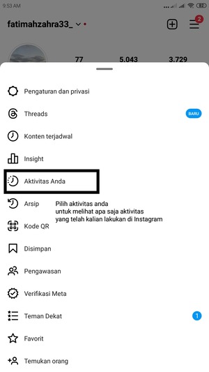 Cara Melihat Postingan Yang Disukai di Instagram (Bisa Berdasarkan Tanggal) 3 gambar menjelaskan tentang 'Aktivitas Istagram' di Instagram