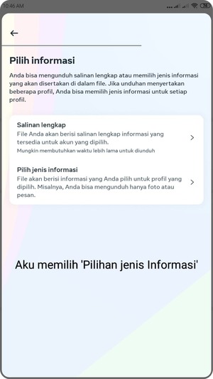 Cara Download Data Kita di Instagram Melalui fitur 'Unduh Informasi Anda' 7 pilih informasi yang ingin kalian unduh
