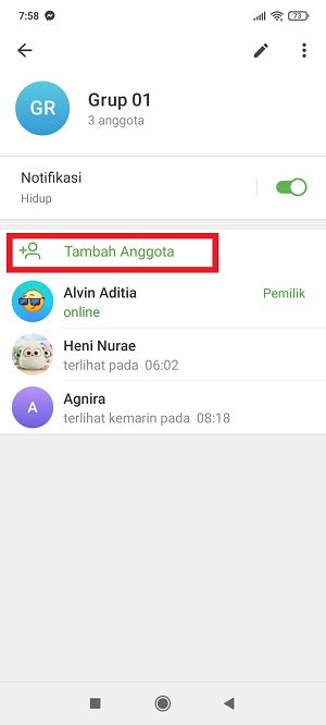 Cara main uno di Telegram (dengan teman ataupun orang lain) 2 Tap “Tambah Anggota”.