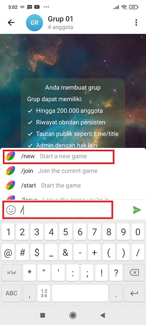 Cara main uno di Telegram (dengan teman ataupun orang lain) 9 tap “/new”.